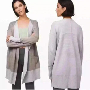 Lululemon Still Lotus Wrap Reversible Long Cardigan Sweater Gray/ Purple